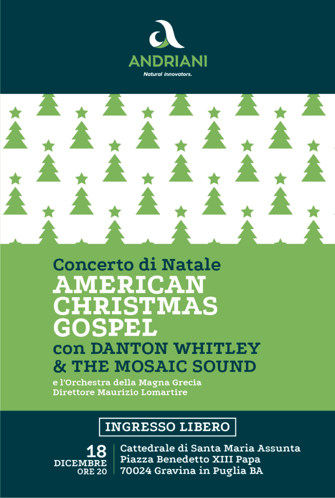 Andriani è lieta di invitarvi al concerto di Natale con la partecipazione dell'American Christmas Gospel di Danton Whitley & Mosaic Sound